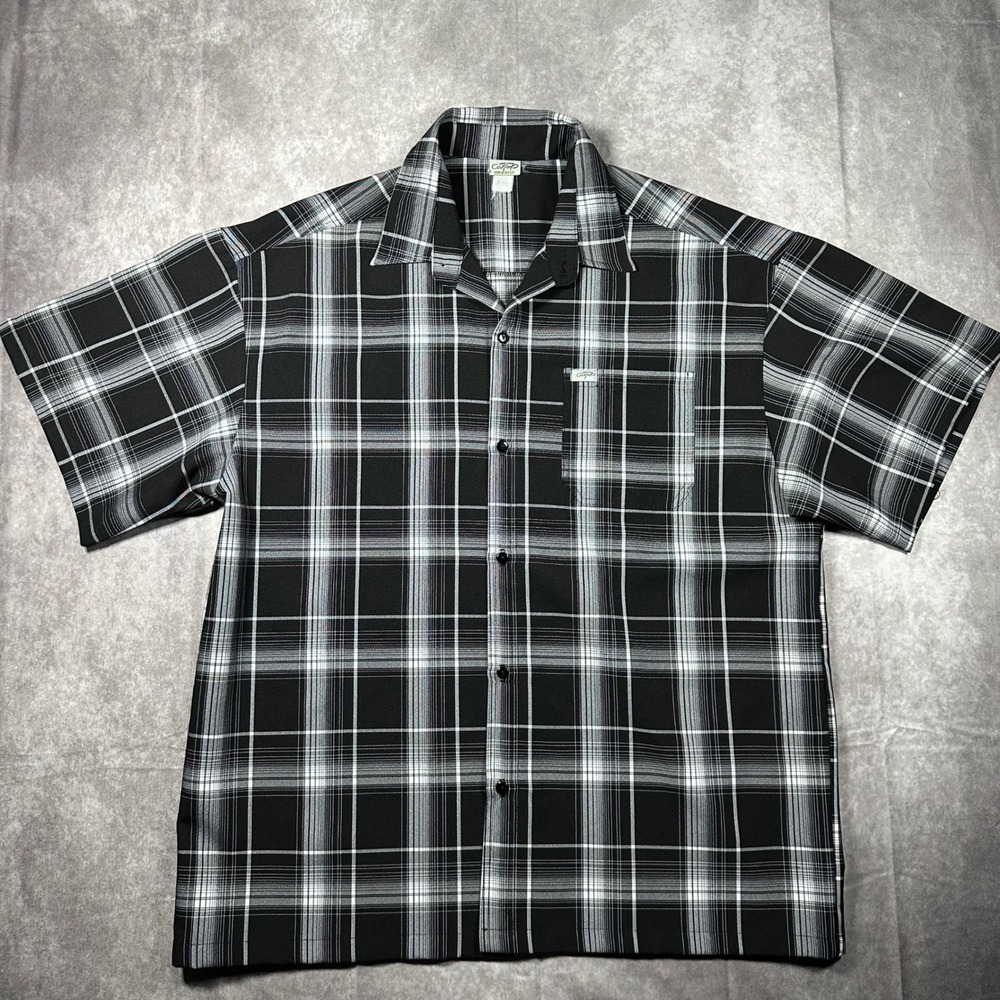 CalTop Mens 3X Plaid Button Down Shirt Black White Short Sleeve USA Made Chicano